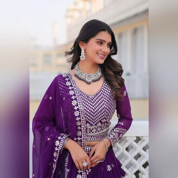 Dazzling Purple Georgette Lehenga Choli - Picture 4 of 15